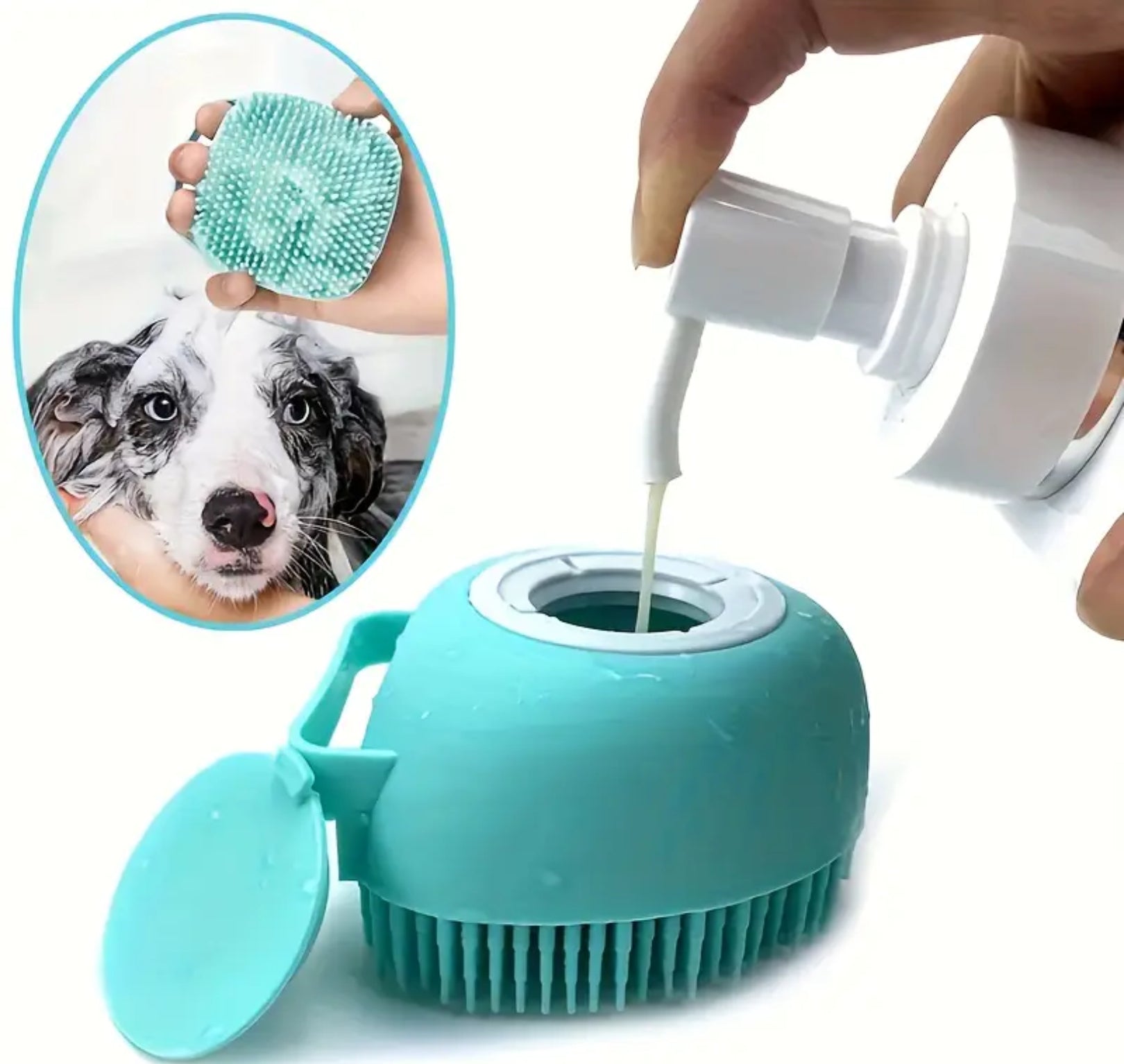 Pet Shampoo Brush – Silicone Massage Bath Brush with Built-In Shampoo Dispenser for Dogs & Cats