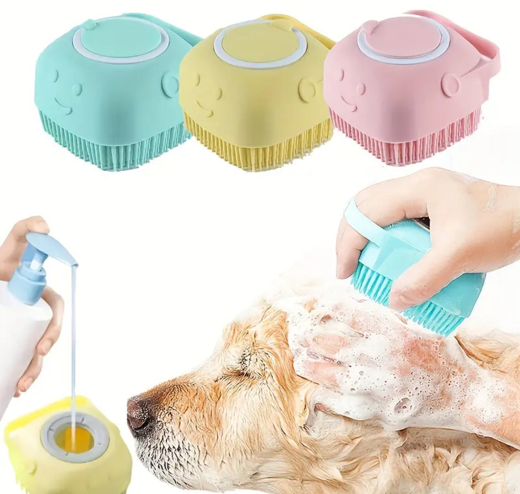 Pet Shampoo Brush – Silicone Massage Bath Brush with Built-In Shampoo Dispenser for Dogs & Cats