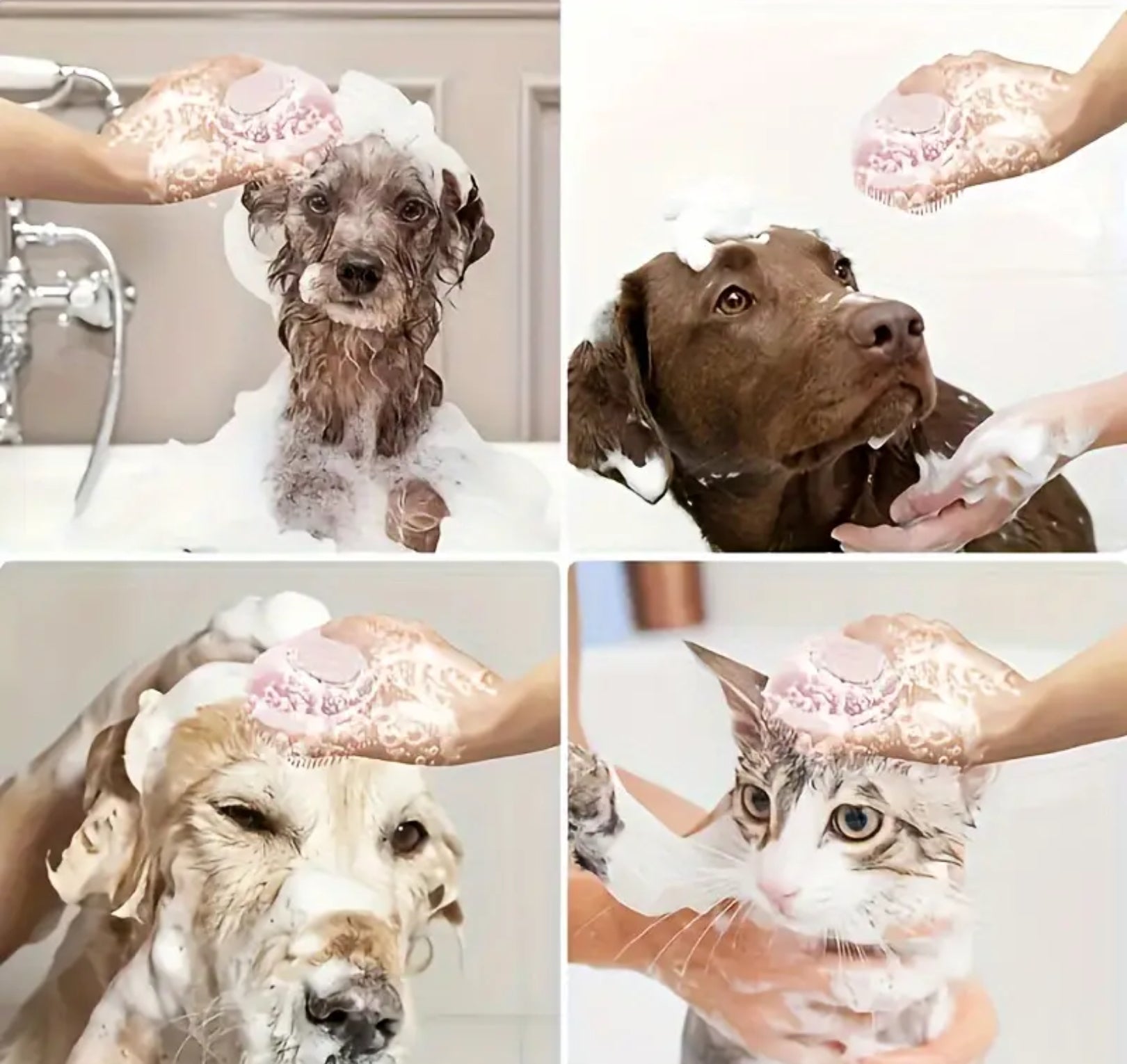 Pet Shampoo Brush – Silicone Massage Bath Brush with Built-In Shampoo Dispenser for Dogs & Cats