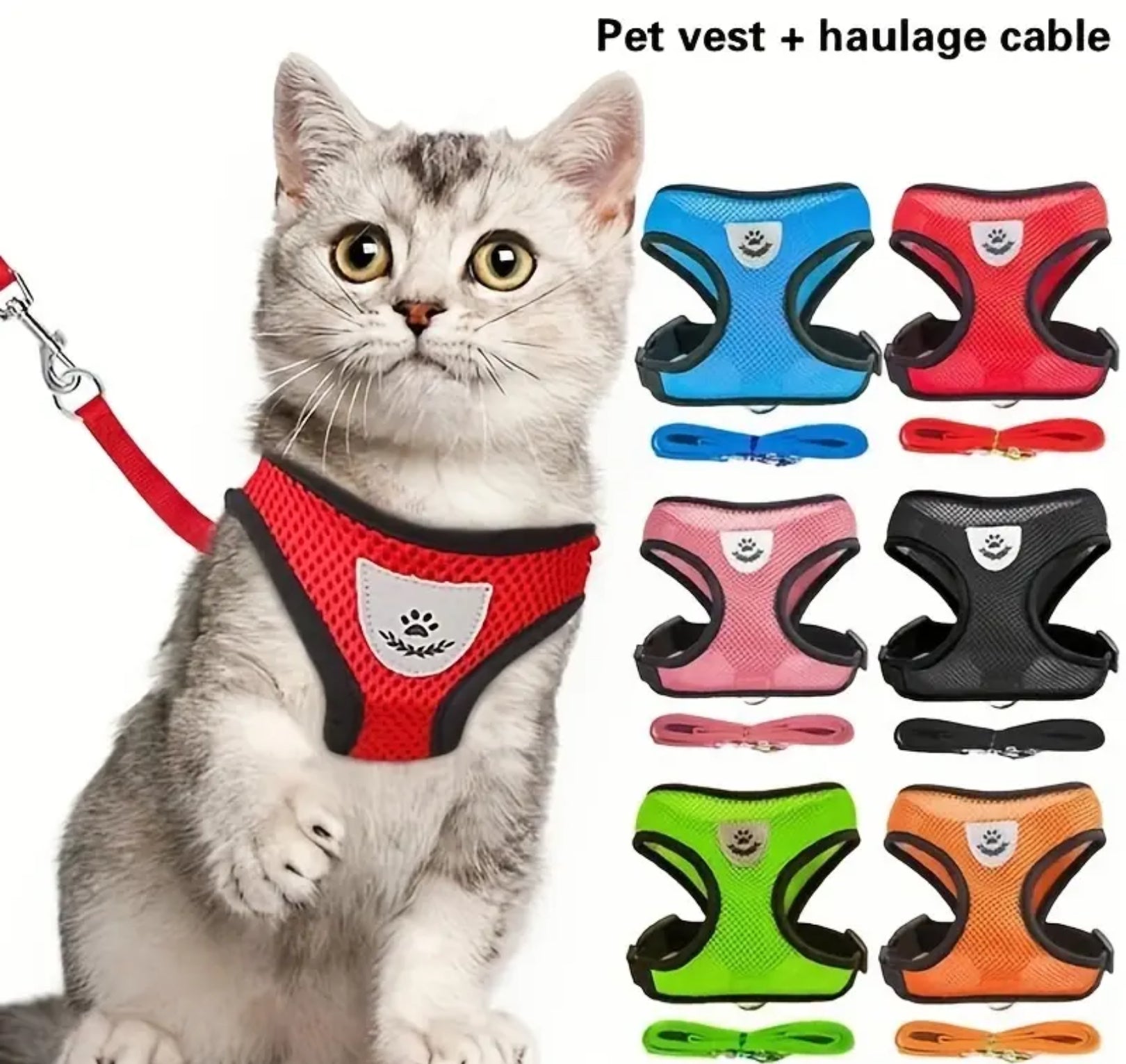 Reflective Mesh Harness & Leash Set for Pets