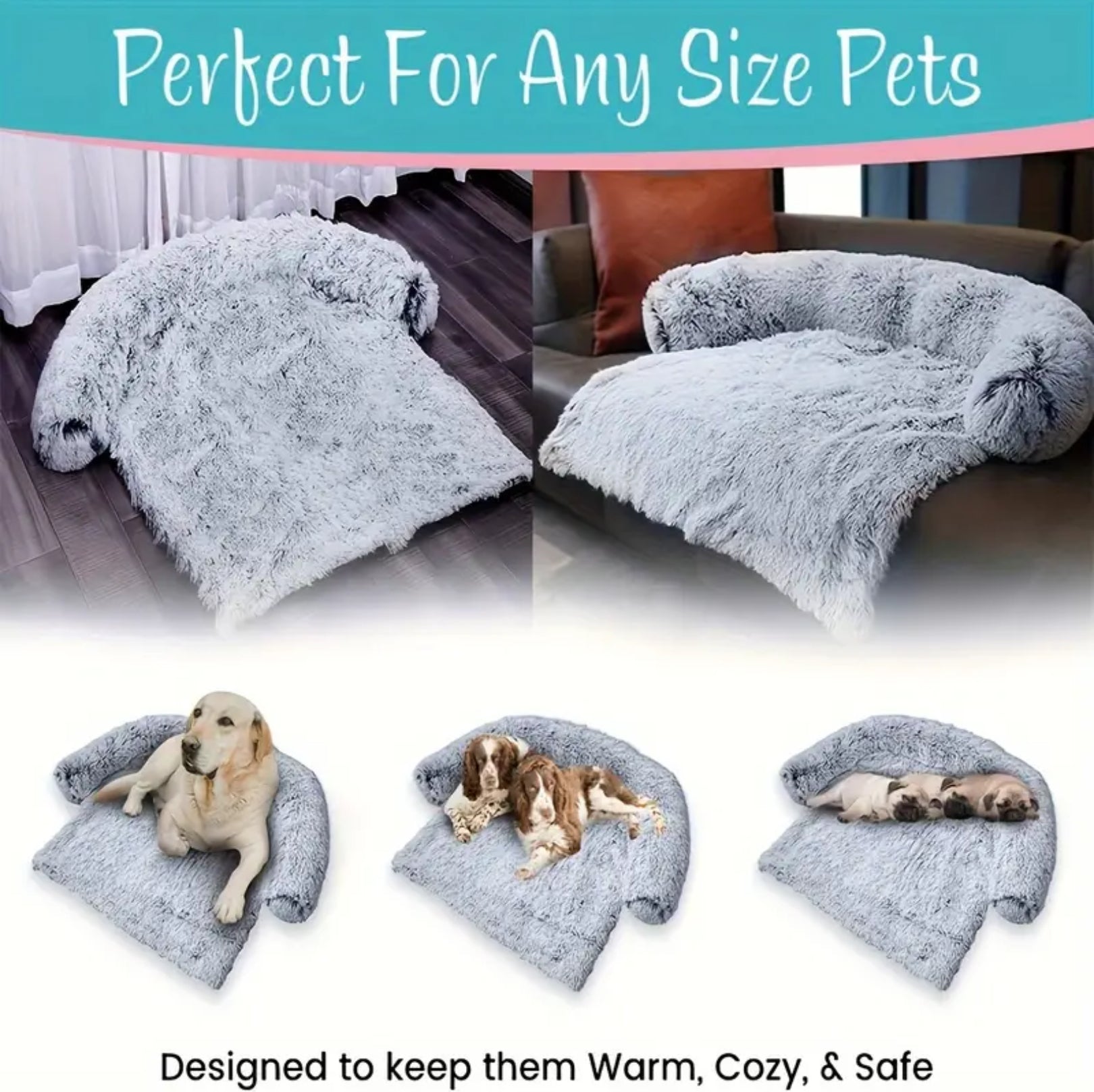Plush Sofa Bed for Pets – With Neck Cushion & Furniture Protection