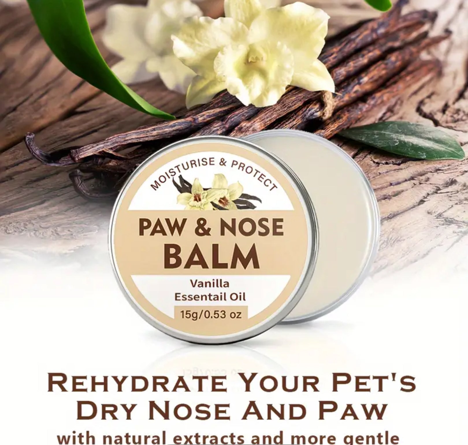 Natural Dog Paw & Nose Balm – Hydrating Vanilla, Coconut & Blueberry Formula