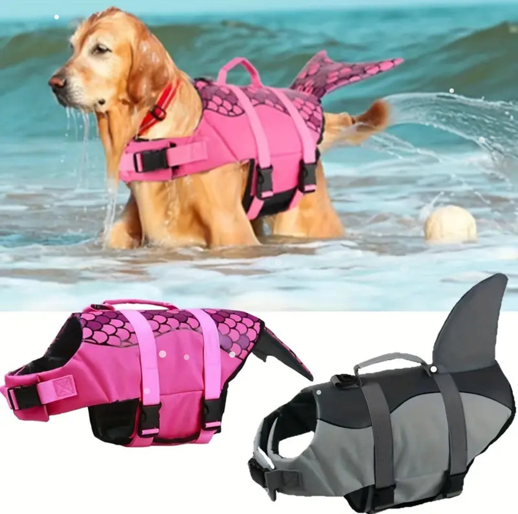 Pink Mermaid Shark Swimsuit for Dogs – Adjustable & Washable Pet Summer Outfit