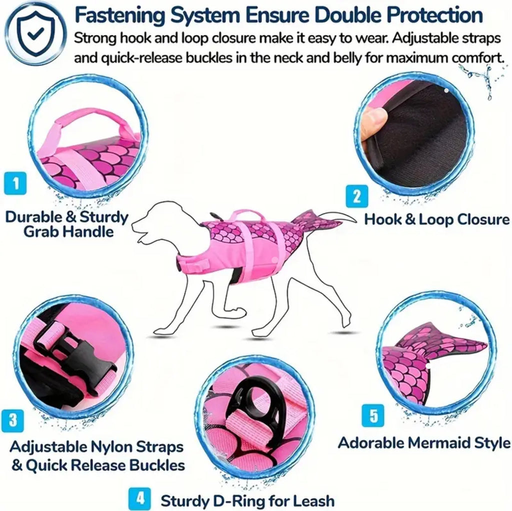 Pink Mermaid Shark Swimsuit for Dogs – Adjustable & Washable Pet Summer Outfit