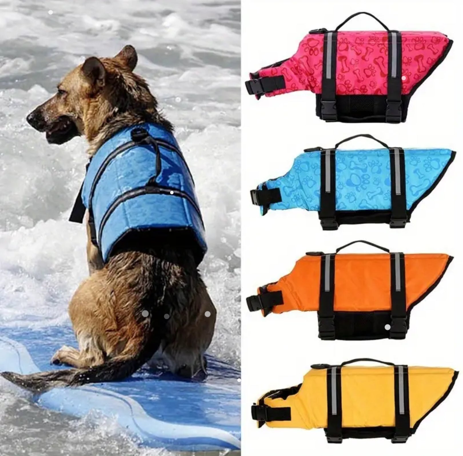 Dog Life Jacket – Adjustable Swim Vest for Dogs with Reflective Safety Strips