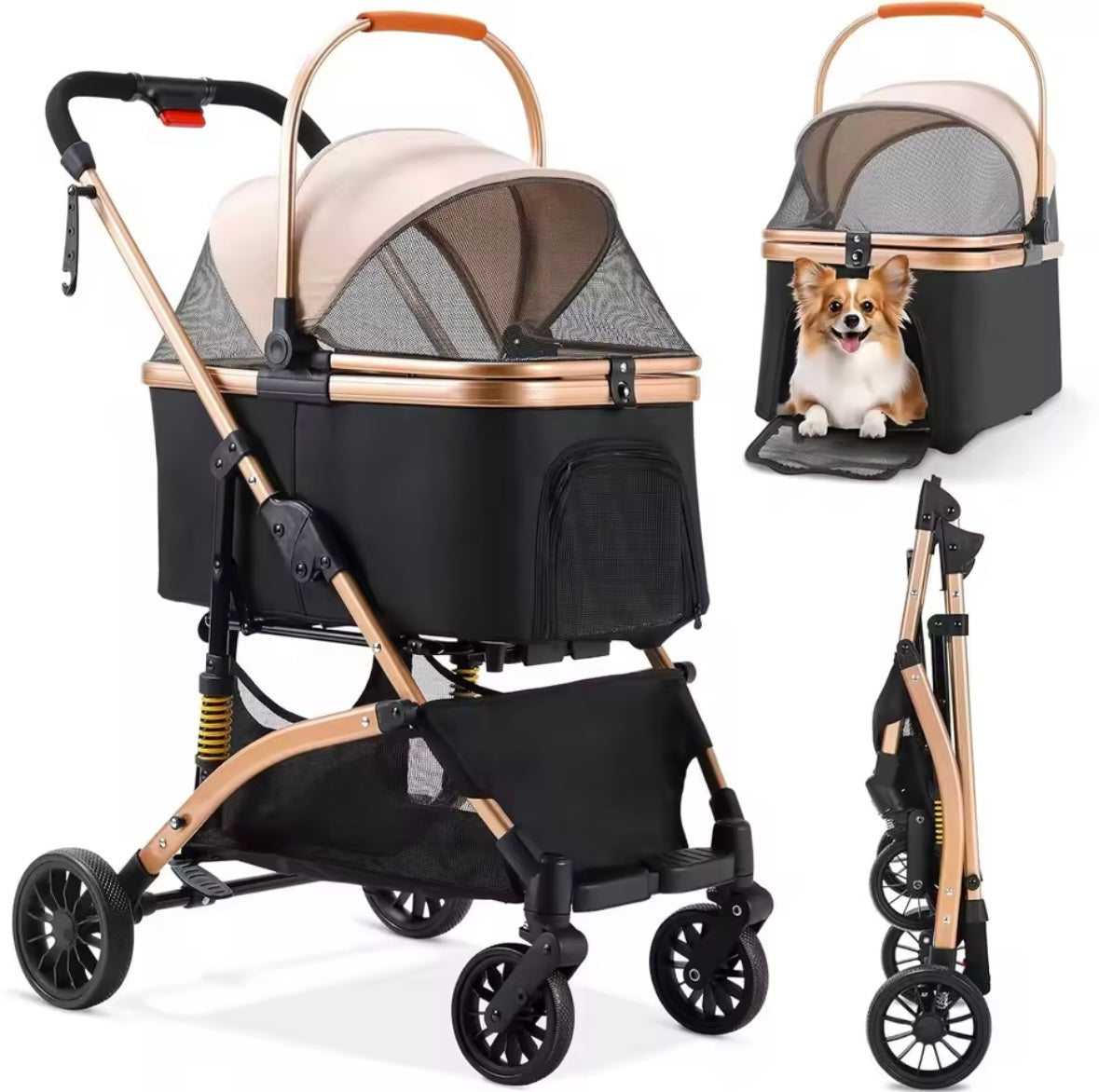 Rose Gold Dog Stroller – Modern Design, Durable Comfort
