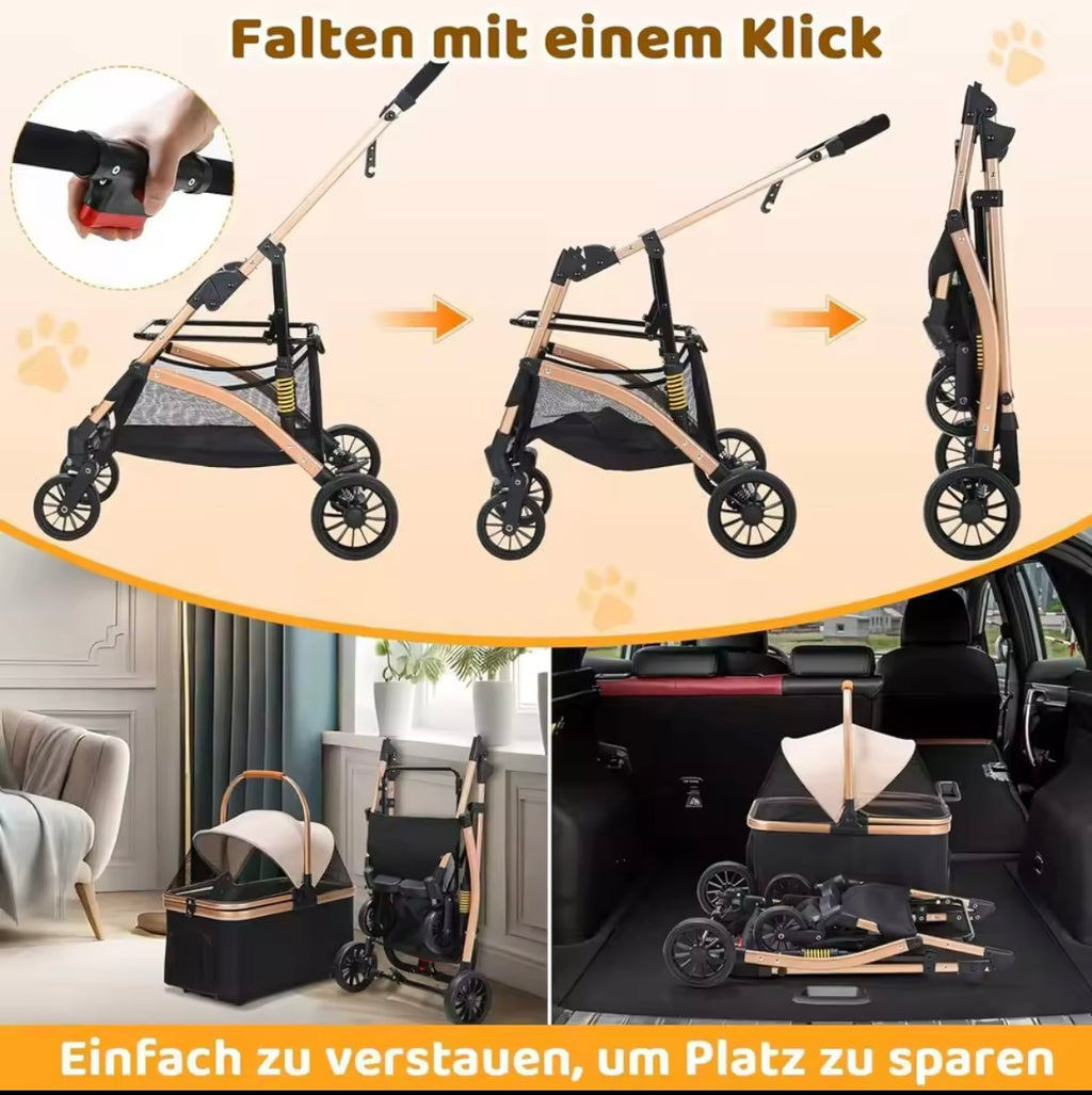 Rose Gold Dog Stroller – Modern Design, Durable Comfort