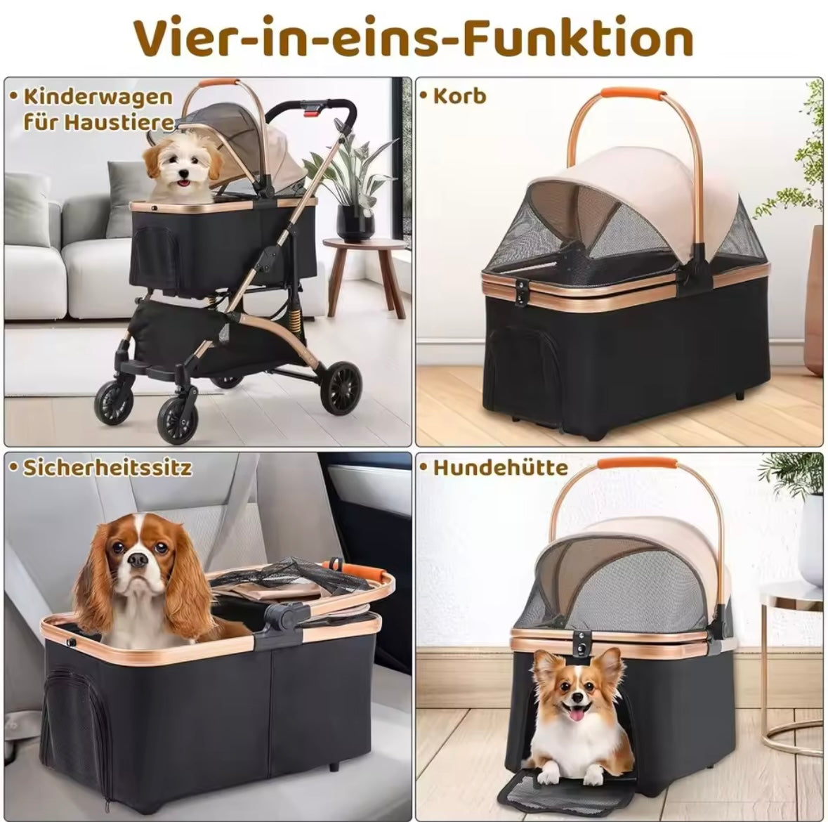 Rose Gold Dog Stroller – Modern Design, Durable Comfort