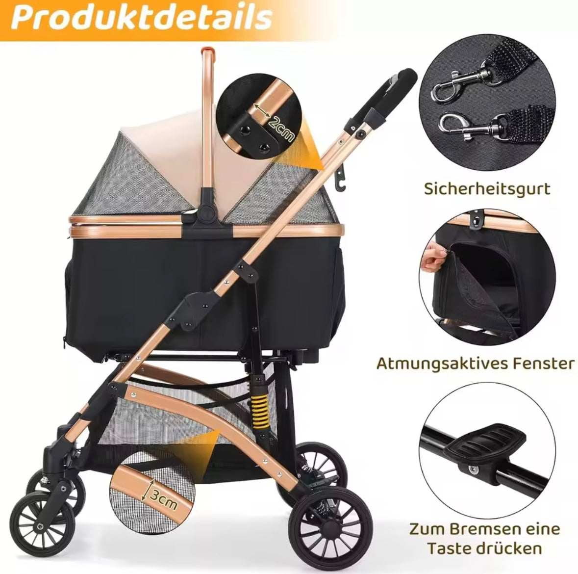 Rose Gold Dog Stroller – Modern Design, Durable Comfort