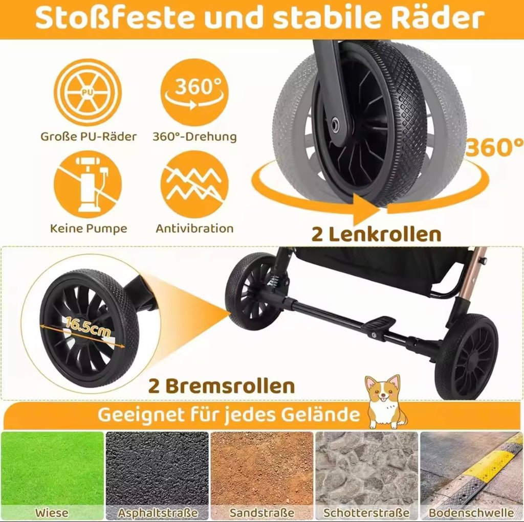 Rose Gold Dog Stroller – Modern Design, Durable Comfort
