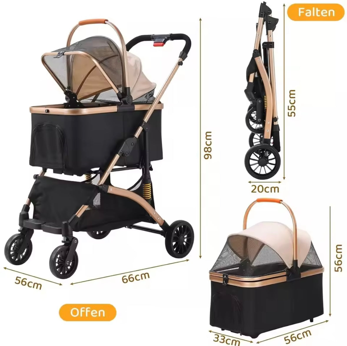 Rose Gold Dog Stroller – Modern Design, Durable Comfort