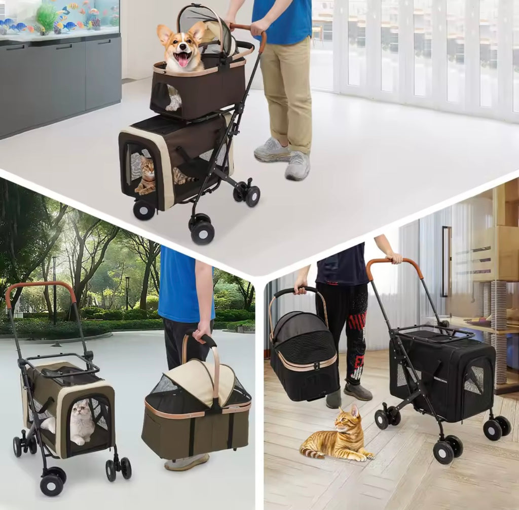 Double Pet Stroller – Twin Carrier for Dogs & Cats