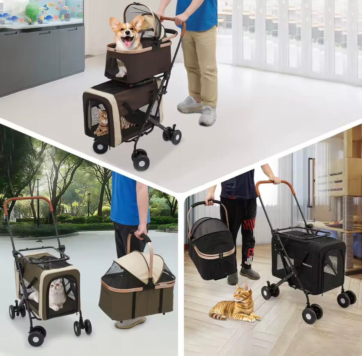 Double Pet Stroller – Twin Carrier for Dogs & Cats