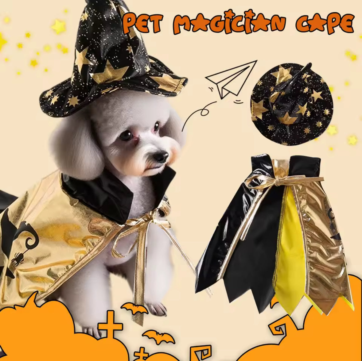 🎃 Pet Halloween Costume – Cloak & Hat for Cats and Dogs